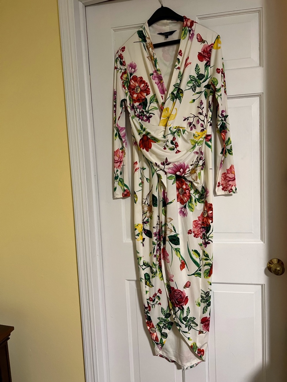 RACHEL Rachel Roy Ivory Floral Wrap-Style Long Sleeve Maxi Dress